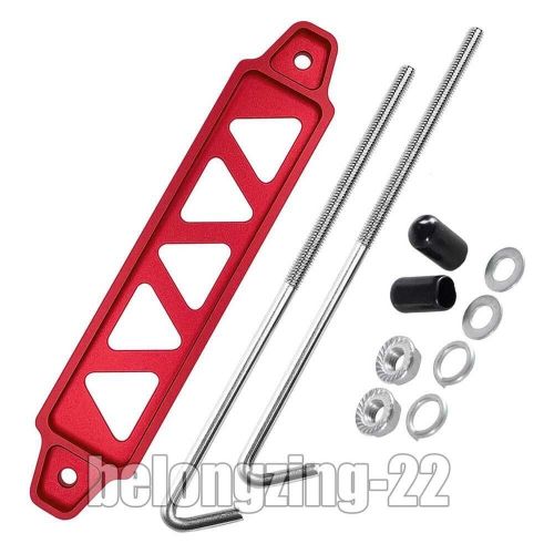 Red aluminum car battery hold tie down bracket mount kit + 10&#039;&#039; j-hooks bolts