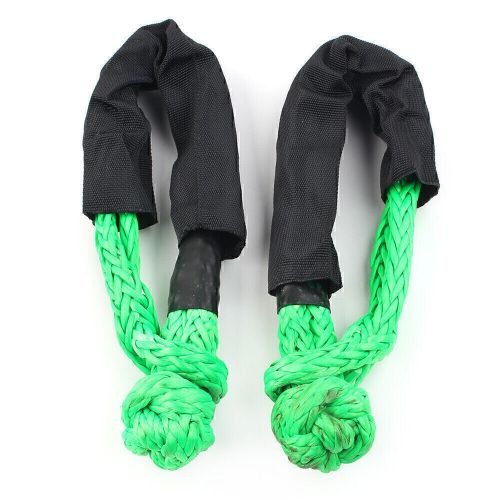 2x green 1/2&#034; synthetic soft shackle recovery straps 38000 lbs for winch rope