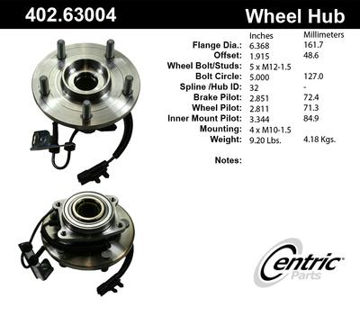 Centric 402.63004e front wheel bearing & hub assy