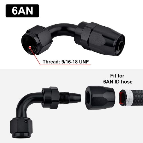 Evil energy 6an hose end fitting 90 degree swivel for cpe braided hose black ...