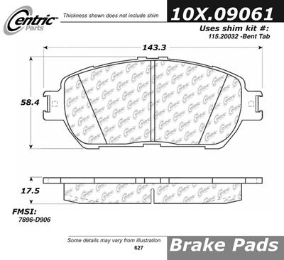 Centric 301.09061 brake pad or shoe, front-centric premium ceramic pads w/shims