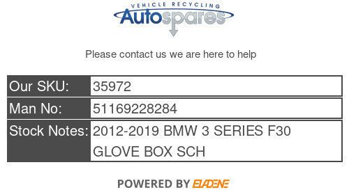 Bmw 3 series f30 2012-2019 glove box schwarz black 51169228284