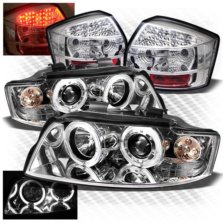 02-05 a4 chrome light-tube-drl pro headlights + philips-led perform tail lights