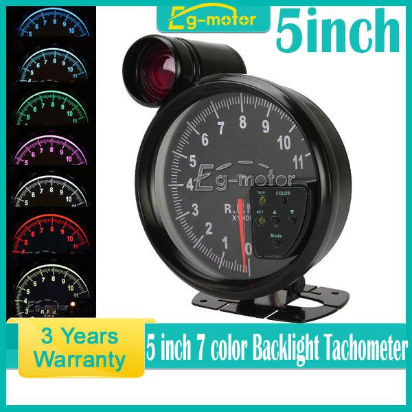 5inch car vehicle rpm adjustable 7-color led backlight alarm tachometer gauge