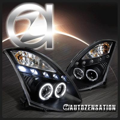 03-07 infiniti g35 2dr coupe black halo led drl projector headlights