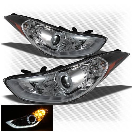 Fit 11-13 elantra drl led light tube halo projector headlights front upgrade set