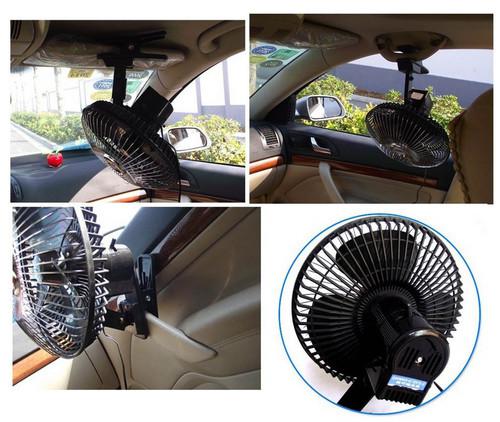 6" 12v powered coolling car cab oscillating clip on fan & cigarette lighter plug