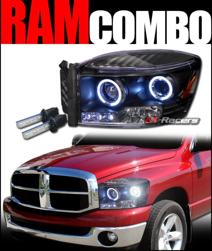 6000k hid xenon w/black halo drl led projector head lights signal 2006-2008 ram