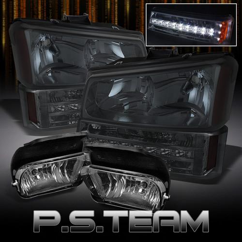 Smoked 03-06 silverado avalanche headlights+led bumper signal+bumper fog lights