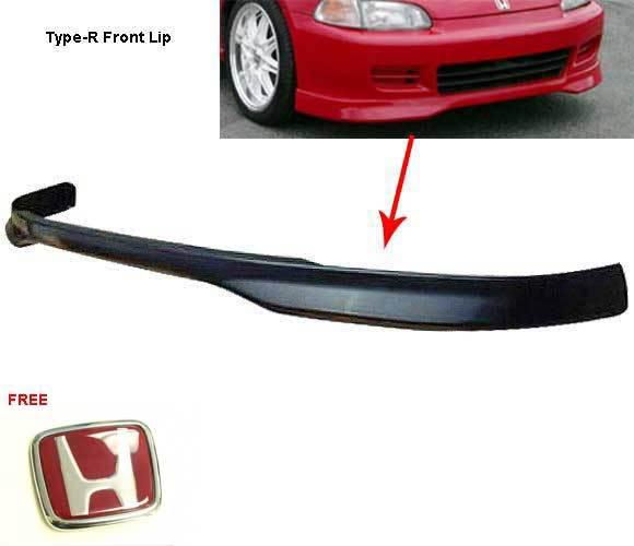 1992-1995 civic 3dr type-r style front bumper lip in ppr black (red h badge)