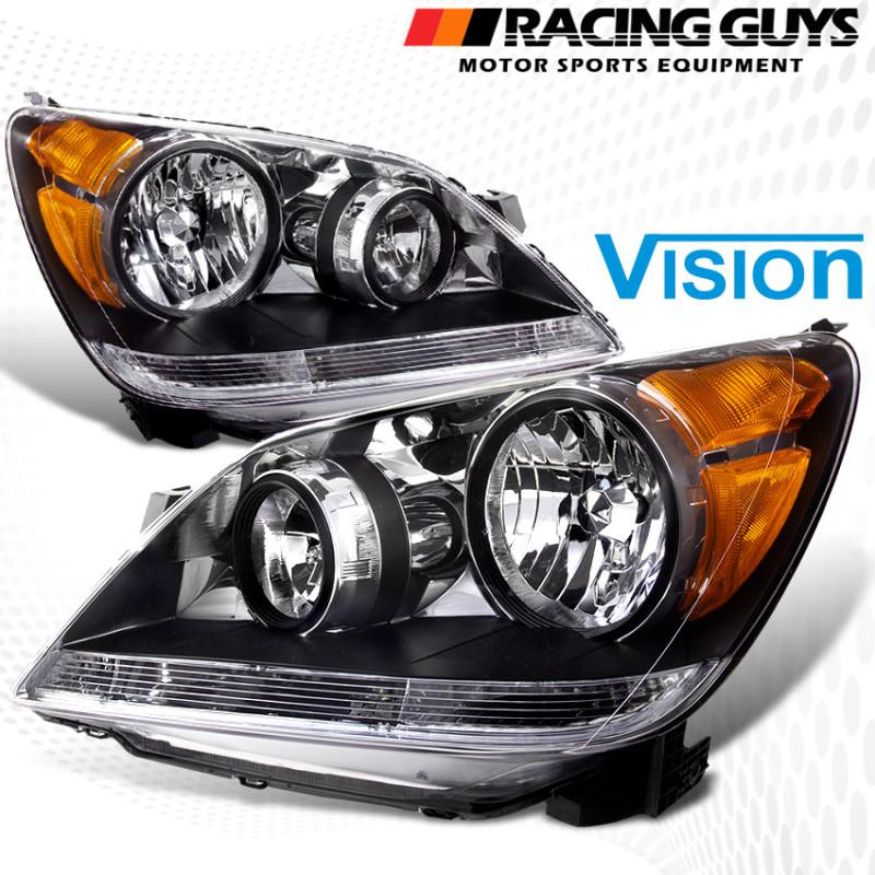 08-10 honda odyssey ex lx mini van black housing head lights lamps pair touring