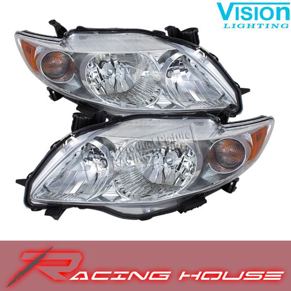 2009-2011 toyota corolla vision chrome replacment headlights left+right assembly