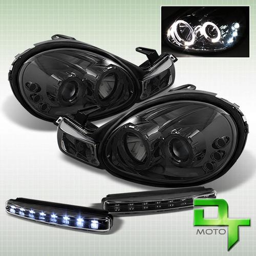 Drl led bumper fog + smoke 00-02 dodge neon dual halo projector headlights lamps