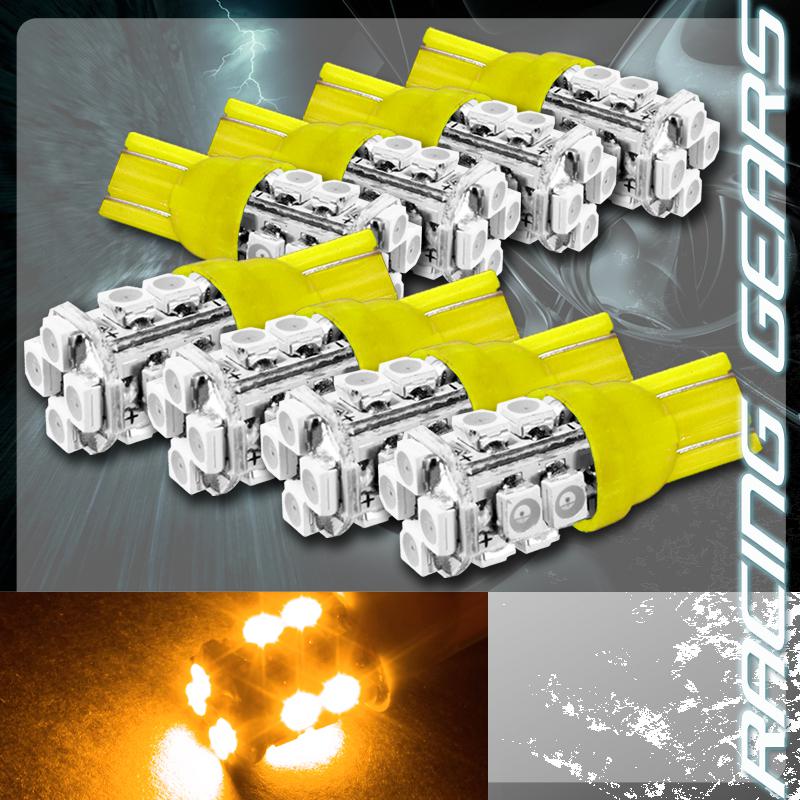 8x amber smd 12 led 12v t10 wedge light bulb interior license plate side marker