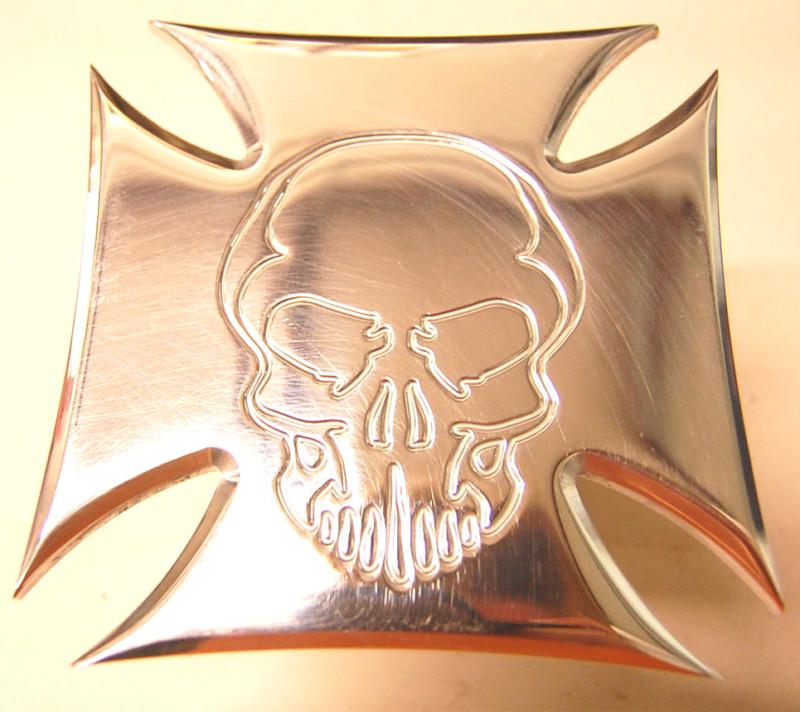 New polished billet aluminum hitch cover maltese cross skull