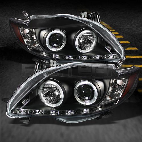 09-10 corolla jdm black halo projector headlights w/r8 style daylight drl led