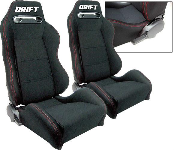 New 2 black cloth + red stitch racing seats reclinable w/ slider toyota **