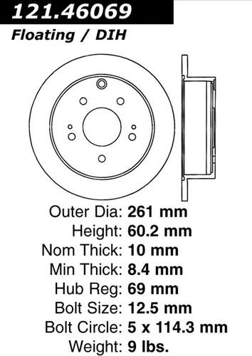 Centric 121.46069 rear brake rotor/disc-c-tek standard rotor