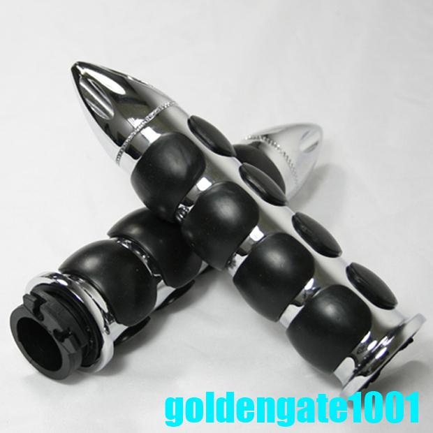 New silvery black chrome rubber motorcycle spike handlebargrip 1" new for honda