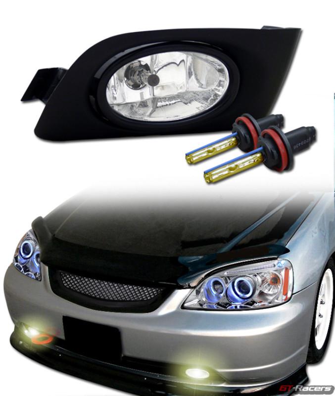 3k hid xenon w/ sport clear front bumper fog lights+switch 01+ civic coupe/sedan