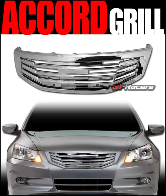 Chrome mu style front hood bumper grill grille abs 2011-2012 honda accord 4d/4dr