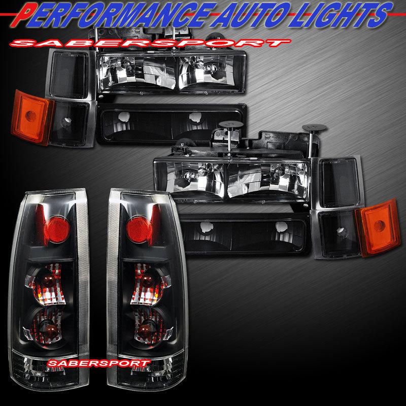 94-98 chevy c10 c/k full size black headlights combo set + black tail lights