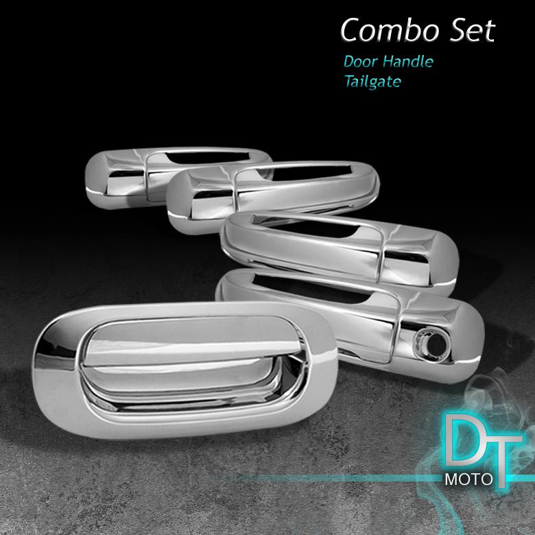 05-06 dakota 4dr chrome tailgate+door handle covers trims w/o keyhole 5pcs set