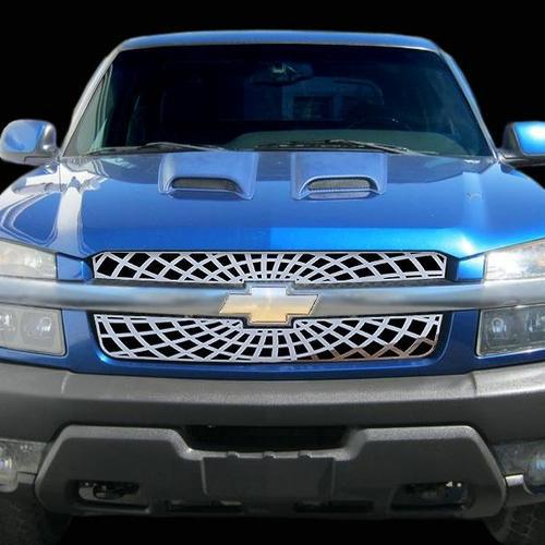 Chevy avalanche 02-06 w/ cladding spiderweb polished stainless grill add-on