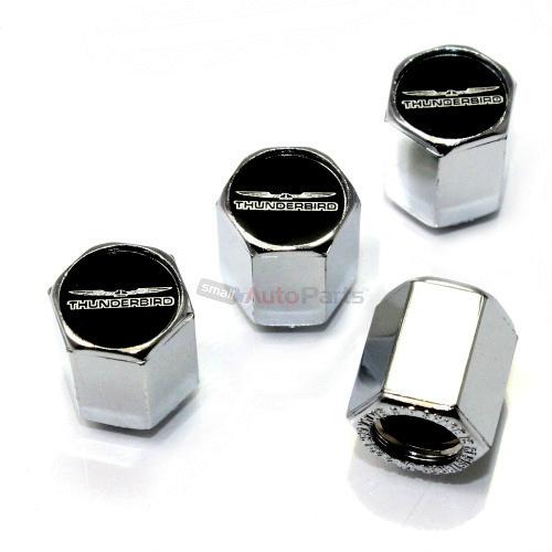 (4) ford thunderbird logo chrome abs car tire/wheel air stem valve caps covers