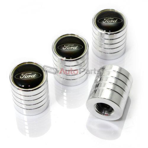 (4) ford logo chrome aluminum tire/wheel stem air valve caps set