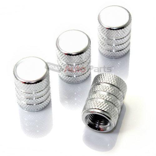 4 car-truck-bike silver aluminum tire/wheel valve stem caps with chrome stripes