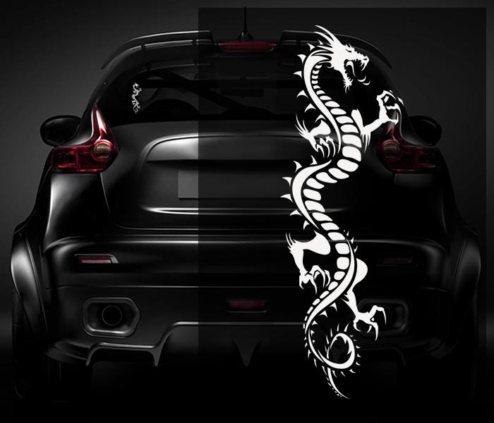 Chinese dragon decal white 5"x1.7" tribal martial arts vinyl car sticker d1 zu1