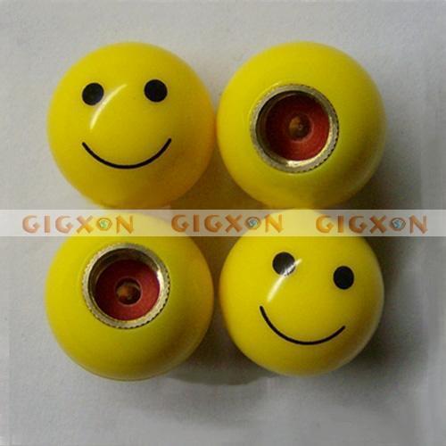 Car truck bike yellow ***smile face ball*** tire/wheel air valve stem caps