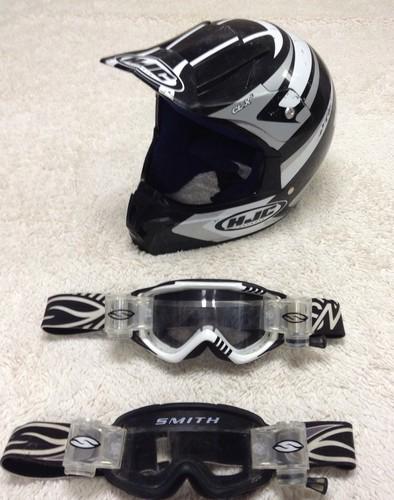 Hjc helmet adult + 2 smith goggles w/pull offs! dirt bike/atv/motorcross! -->