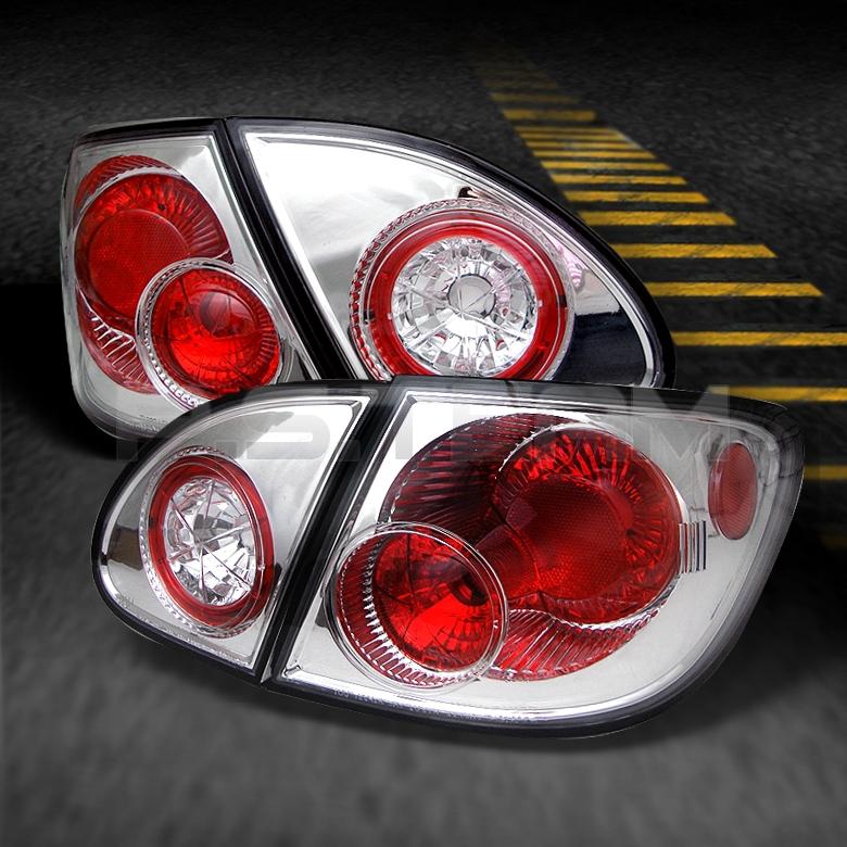 03-08 toyota corolla chrome clear 4pcs tail brake lights lamp pair w/trunk piece