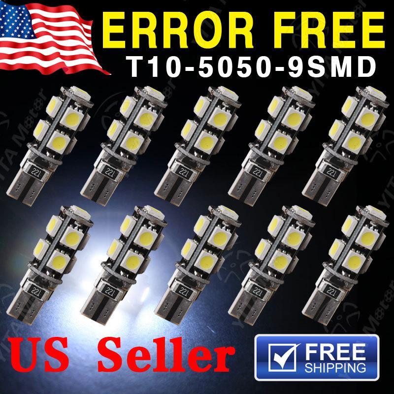 10 x canbus wedge t10 white 192 168 194 w5w 9smd led light lamp bulb error free