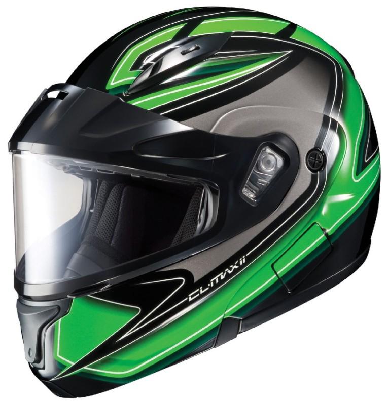 Hjc cl-max ii zader green 4xl dual lens snowmobile modular helmet xxxxl