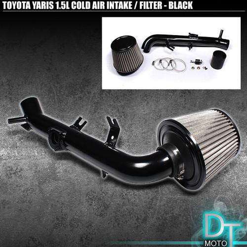 Stainless washable cone filter + cold air intake 06-11 toyota yaris 1.5l blk