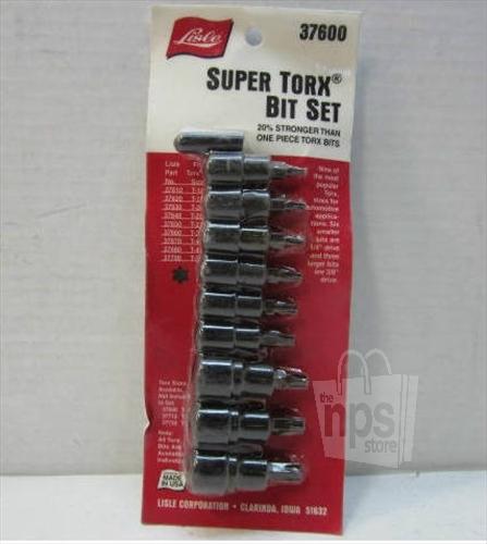 Lisle 37600 super torx 9 pc. bit set 1/4" 3/8" drive t-10 to t-60 new