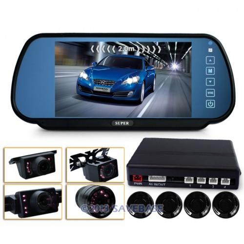 Car bluetooth rearview mirror with 7" display + backup camera +4 parking radar