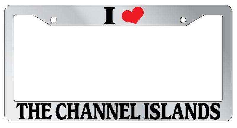 Chrome license plate frame i heart the channel islands auto accessory novelty