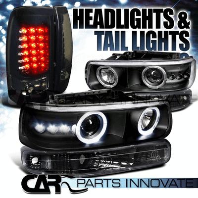 99-02 silverado fleetside black projector headlight+bumper+smoke led tail lights