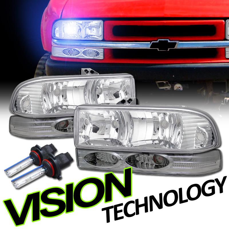 8000k xenon hid 98-04/05 s10 pickup/blazer chrome head lights+turn signal bumper