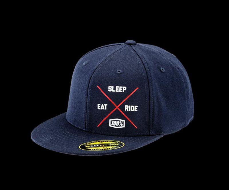 New 100% eat sleep ride flatbill snapback adult hat/cap, navy, os