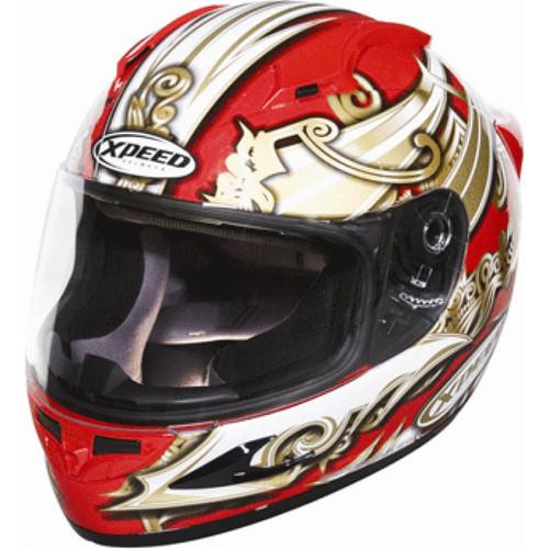 New xpeed xf-708 full-face profusion adult helmet, red/gold/white, large/lg