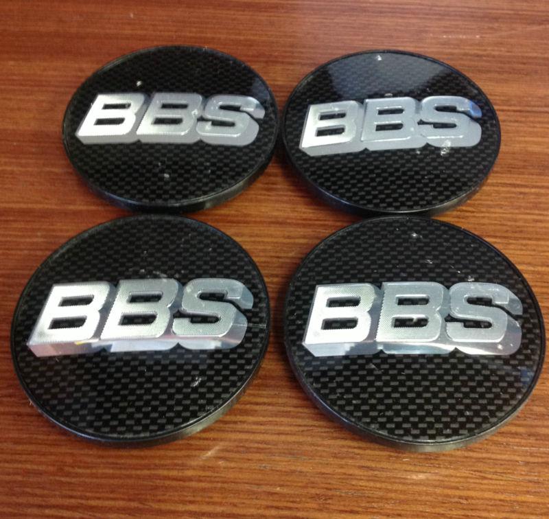 Bbs black carbon fiber wheel center caps 09.24.282 silver logo set 4 70mm