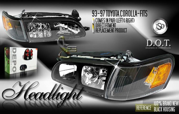 Depo pair euro black headlights w/ corner lights 93-97 94 95 96 toyota corolla