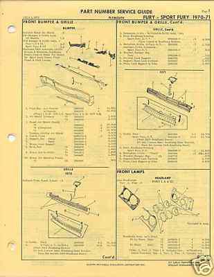 1970-71 plymouth fury-sport fury parts manual  383 440  70 1971