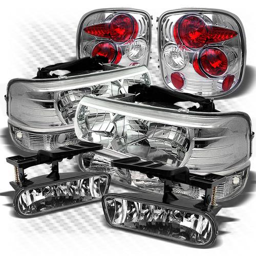 99-02 silverado stepside chrome headlights + bumper + tail lights + fog lights