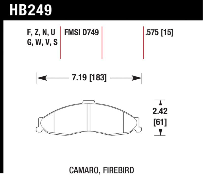 Hawk performance hb249z.575 disc brake pad camaro firebird firebird trans am